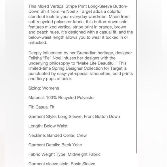 NWOT Colorful Striped Satin Button Down - Fe NoelxTarget - Picture 8 of 8